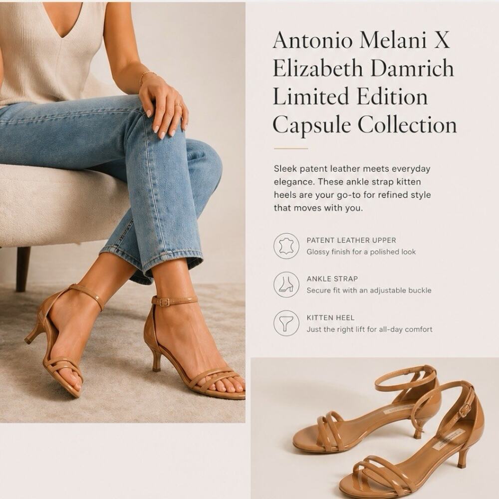 Antonio Melani X Elizabeth Damrich Tan Brown Patent Leather Mama Sandals Heels 9